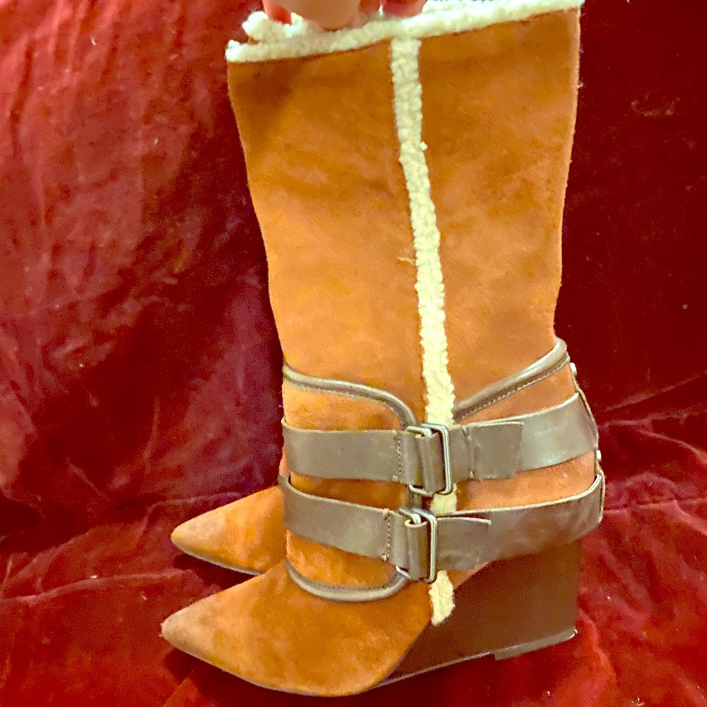 Brown suede platform boots